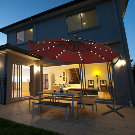 10ft Solar LED Offset Patio Umbrella, 360 Tilt, Burgundy