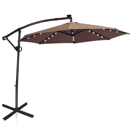 10ft Solar LED Offset Patio Umbrella, 360 Tilt, Tan