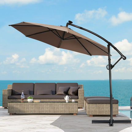 10ft Solar LED Offset Patio Umbrella, 360 Tilt, Tan