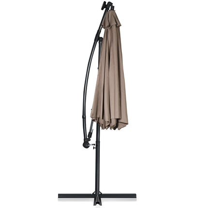 10ft Solar LED Offset Patio Umbrella, 360 Tilt, Tan