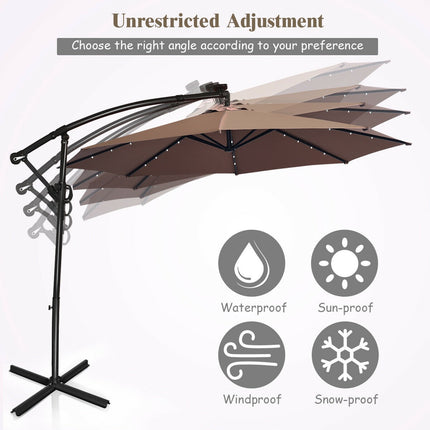 10ft Solar LED Offset Patio Umbrella, 360 Tilt, Tan