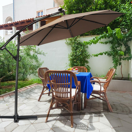 10ft Solar LED Offset Patio Umbrella, 360 Tilt, Tan