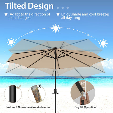 10 ft Solar LED Patio Umbrella, Crank Tilt, Beige