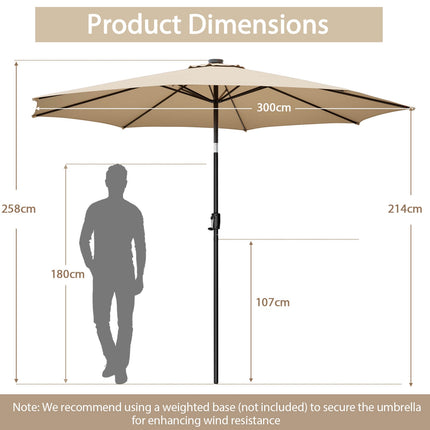10 ft Solar LED Patio Umbrella, Crank Tilt, Beige