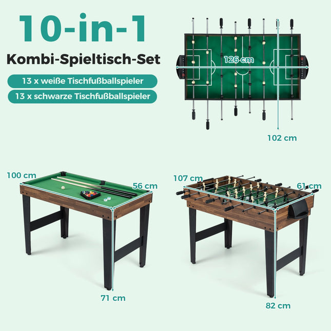 10-in-1 multi-speltafel: tafelvoetbal, airhockey, biljart