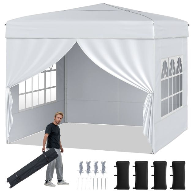 10x10 Pop Up Canopy Tent, 4 Sidewalls, Wheeled Bag, White