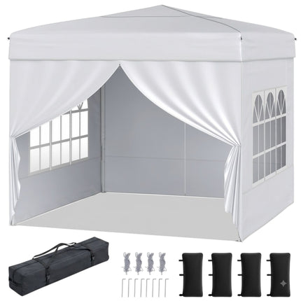 10x10 Pop Up Canopy Tent, 4 Sidewalls, Wheeled Bag, White