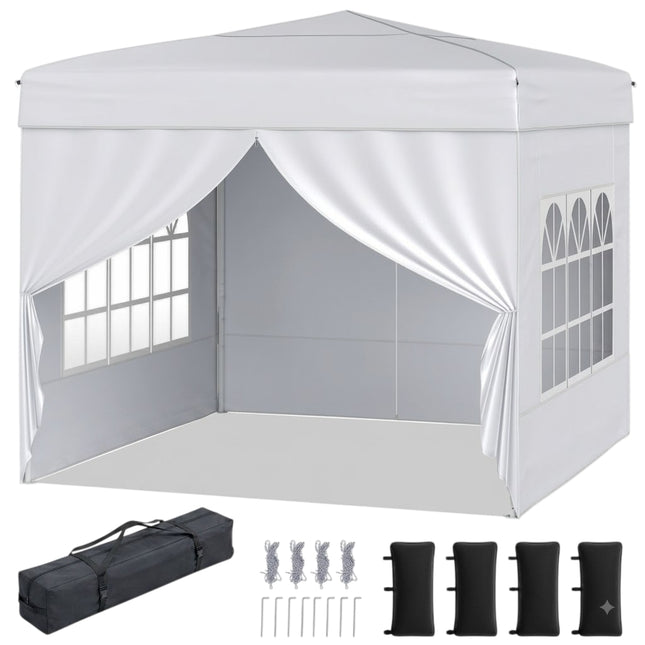 10x10 Pop Up Canopy Tent, 4 Sidewalls, Wheeled Bag, White