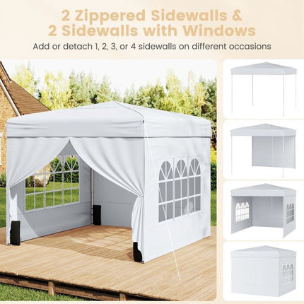 10x10 Pop Up Canopy Tent, 4 Sidewalls, Wheeled Bag, White