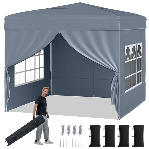 10x10 Pop Up Canopy Tent With 4 Sidewalls, Gray
