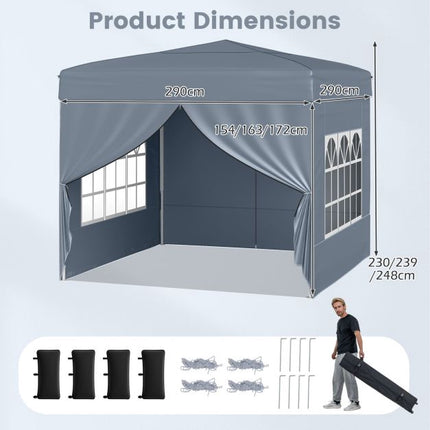 10x10 Pop Up Canopy Tent With 4 Sidewalls, Gray