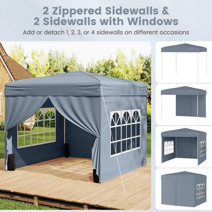 10x10 Pop Up Canopy Tent With 4 Sidewalls, Gray
