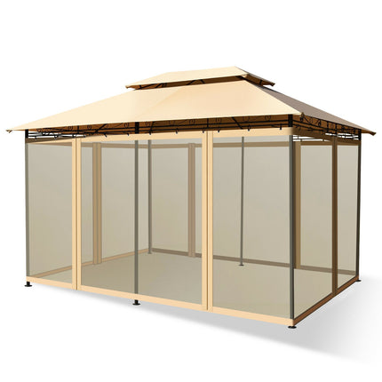 10x13 Ft Patio Gazebo Canopy, Removable Mesh Walls, Tan