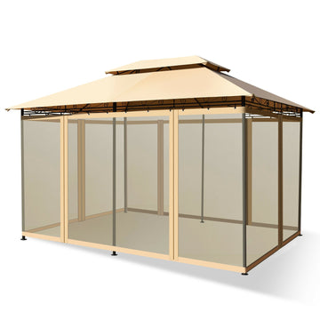 10x13 Ft Patio Gazebo Canopy, Removable Mesh Walls, Tan