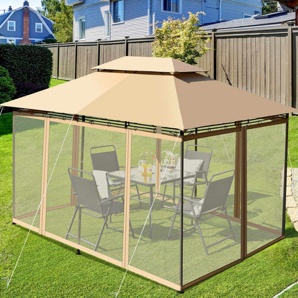 10x13 Ft Patio Gazebo Canopy, Removable Mesh Walls, Tan