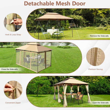 10x13 Ft Patio Gazebo Canopy, Removable Mesh Walls, Tan