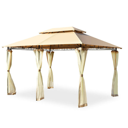 10x13 Ft Patio Gazebo Canopy, Removable Mesh Walls, Tan