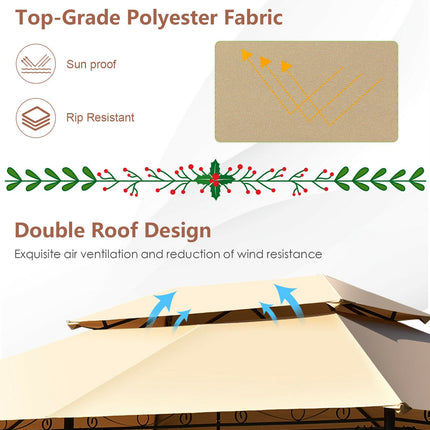 10x13 Ft Patio Gazebo Canopy, Removable Mesh Walls, Tan