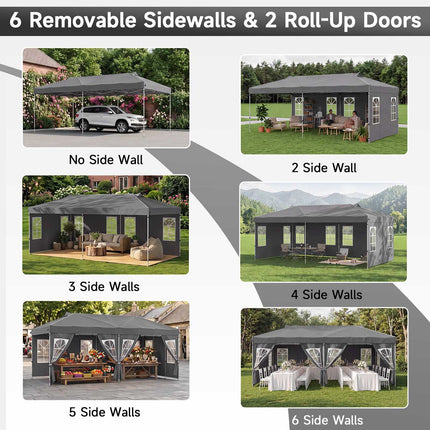 10 x 20 FT Pop Up Canopy Tent with 6 Sidewalls, Adjustable Height