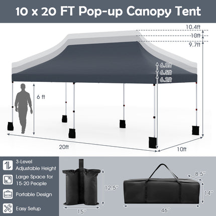 10x20 Pop-Up Canopy Tent, Water-Resistant, Carry Bag