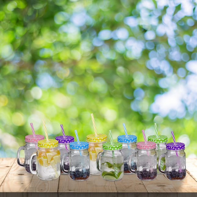 10x Kleurrijke drinkglazen met deksels