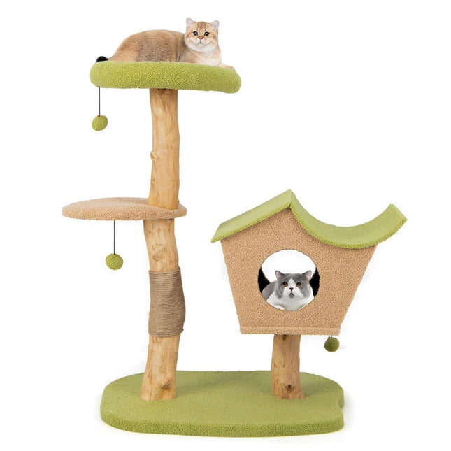 110 cm large wooden scratching post cat tower with padded seat house scratching post green 79 x 60 x 110 cm