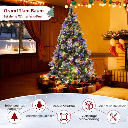 Ø110 x 185 cm Illuminated Christmas tree with pine needles green + white