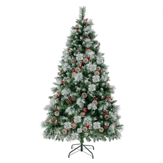 Ø110 x 185 cm Illuminated Christmas tree with pine needles green + white
