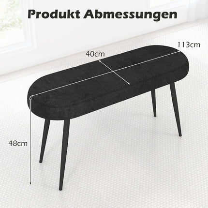 113 cm bench with cushions &amp; Metal legs upholstered bench ottoman up to 300 kg load capacity black