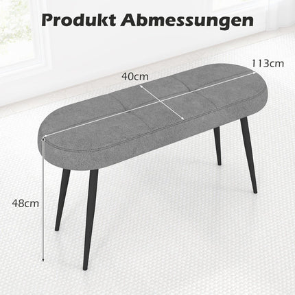 113 cm bench with cushions &amp; Metal legs upholstered bench ottoman up to 300 kg load capacity grey
