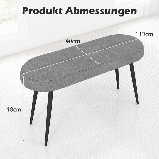 Bank 113 cm met kussens & Metalen poten gestoffeerde bank ottoman tot 300 kg draagvermogen grijs