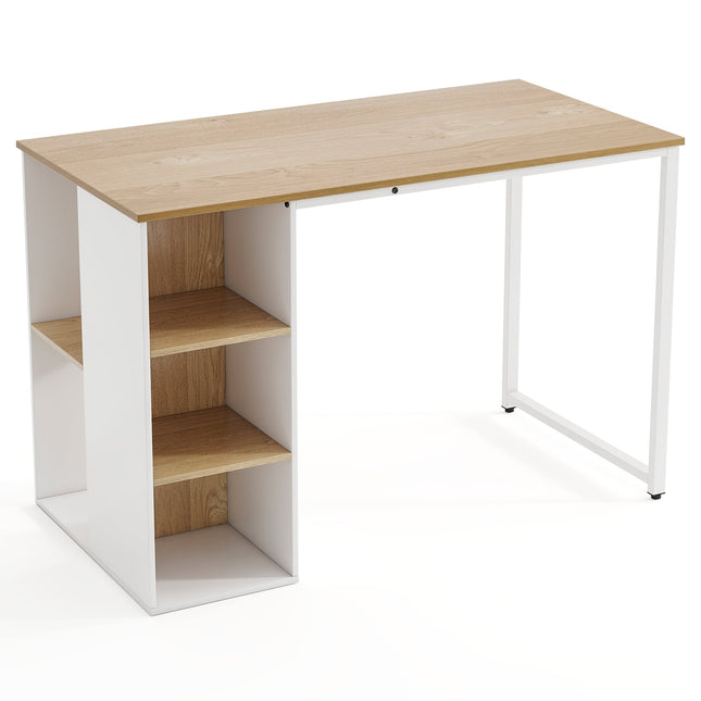 115 cm Computer Desk with 5 Storage Shelves, Natural Finish
