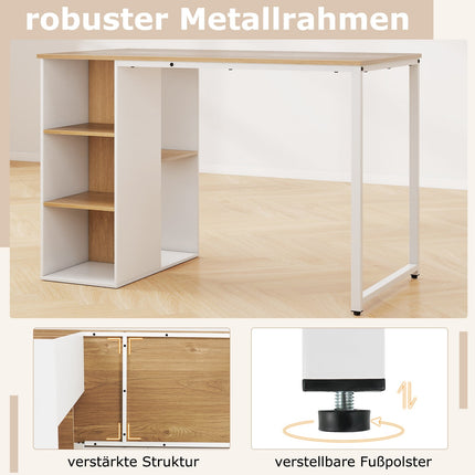 115 cm Computer Desk with 5 Storage Shelves, Natural Finish