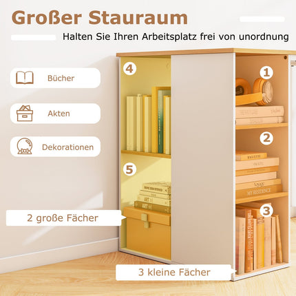 115 cm Computer Desk with 5 Storage Shelves, Natural Finish