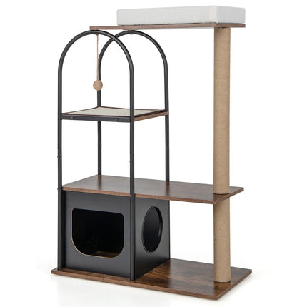 118 cm high cat tree tower with metal frame climbing furniture for cats