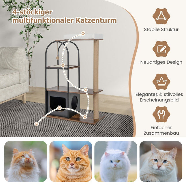 118 cm high cat tree tower with metal frame climbing furniture for cats