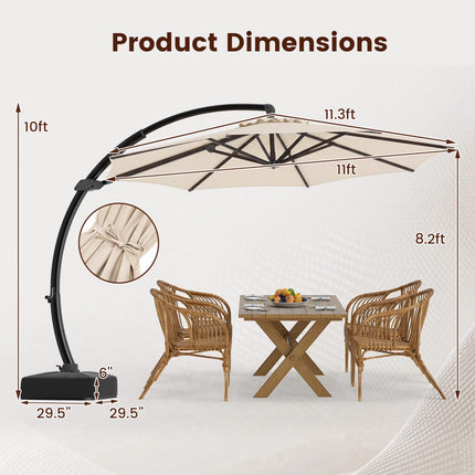 11 Ft Cantilever Patio Umbrella, 360 Rotation, Beige