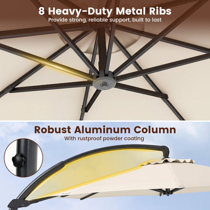 11 Ft Cantilever Patio Umbrella, 360 Rotation, Beige