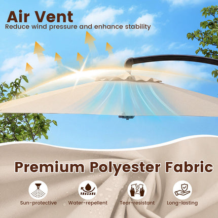 11 Ft Cantilever Patio Umbrella, 360 Rotation, Beige