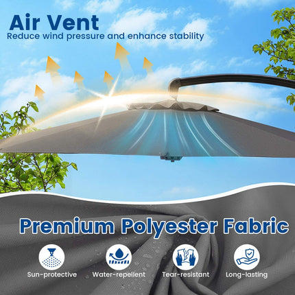 11 Ft Cantilever Patio Umbrella, 360 Rotation, Gray