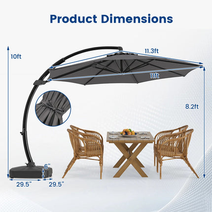 11 Ft Cantilever Patio Umbrella, 360 Rotation, Gray