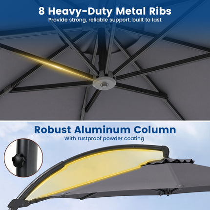 11 Ft Cantilever Patio Umbrella, 360 Rotation, Gray