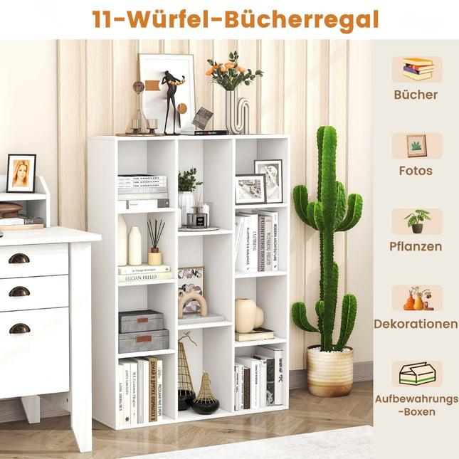 11-Shelf White Bookcase, 74x24x106 cm, Freestanding