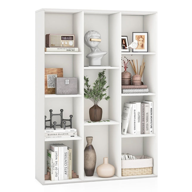 11-Shelf White Bookcase, 74x24x106 cm, Freestanding