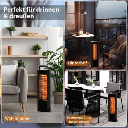 Vrijstaande kachel 1200W met kantel- en oververhittingsbeveiliging, elektrische kachel van aluminium, terrasverwarmer, waterdicht