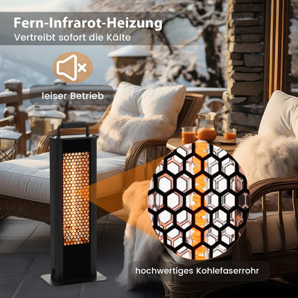 Vrijstaande kachel 1200W met kantel- en oververhittingsbeveiliging, elektrische kachel van aluminium, terrasverwarmer, waterdicht