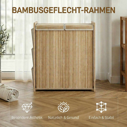 120L Bamboo Laundry Hamper With Lid, Side Pockets