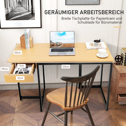 120 cm Long Computer Desk with Drawer & Adjustable Pads Computer Desk Natural