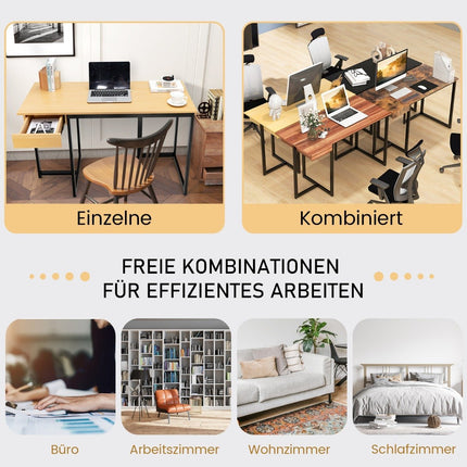 120 cm Long Computer Desk with Drawer & Adjustable Pads Computer Desk Natural
