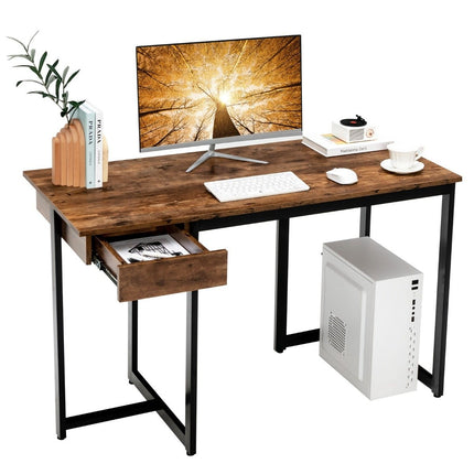 120cm Long Computer Desk with Drawer & Adjustable Pads Computer Desk Rustic Brown